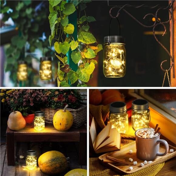 Hanging Mason Jar Solar Lights, 6 Pack 30 Led Hanging Solar Lanterns - Picture 3 of 8